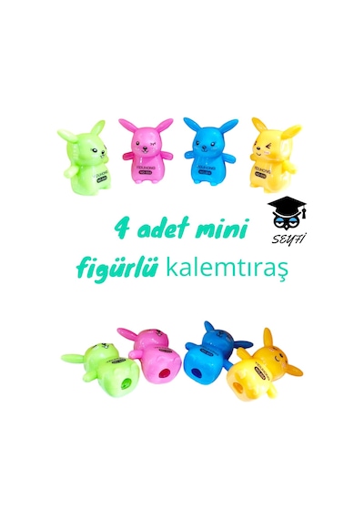 4 Adet Mini Figürlü Kalemtıraş