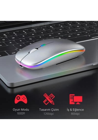 Polham Şarjlı Rgb Işıklı Çift Modlu Kablosuz Mouse, Laptop, Tablet, Telefon, Tv Uyumlu Mouse Süper Sessiz