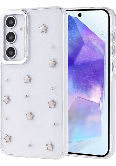 Samsung Uyumlu Galaxy A35 Kılıf Airbag Tasarımlı Simli Şeffaf Zore Kutup Kapak Yıldız