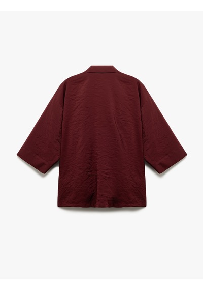 Koton Modal Kumaş Cepli 3/4 Geniş Kollu Kimono Bordo 5sak50018ew Bordo