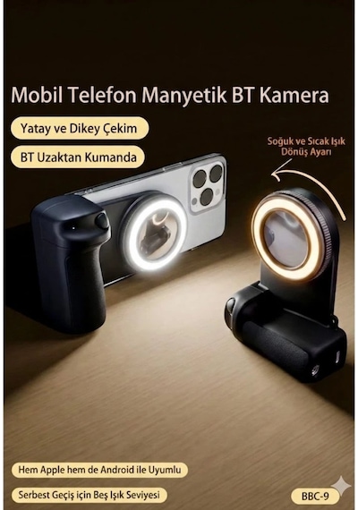 Bluetooth Manyetik Telefon Yapıştırma K.rama Halka Dolgu Işığı İle Magsafe Selfie Klips