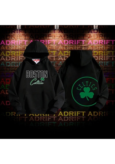 Startmore Oversize Boston Celtic Tasarım Baskılı Kapüşonlu Sweatshirt Hoodiemodel 1 Siyah Siyah