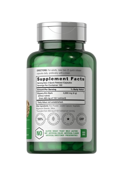 Horbäach Slippery Elm Bark 200 Capsules Non-gmo Gluten Free. Aromasız