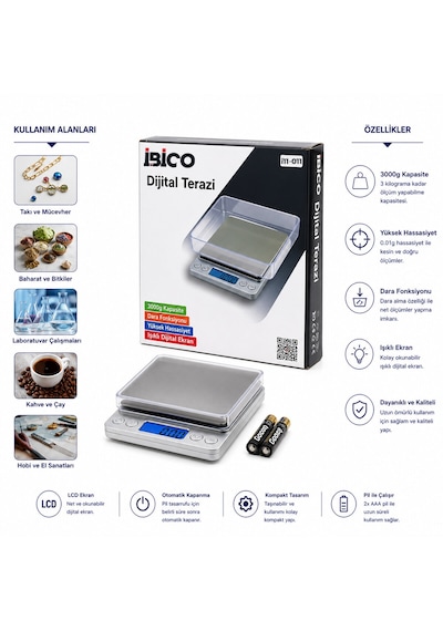 Superior Mini I-2000 Hassas Tartı 3000 G / 0.1 G Şeffaf Kapaklı