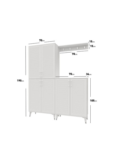 Panjurlu Metal Kulp Prt6190 Portmanto Vestiyer Beyaz Gümüş