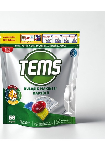 Tems 4 Ü 1 Arada Bulaşık Makinesi Kapsülü 56'lı 627 Gr