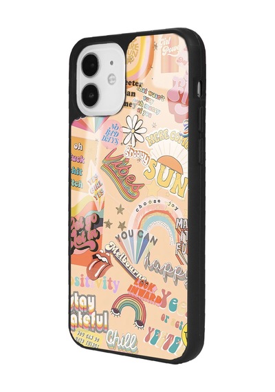 Apple Uyumlu iPhone 11 Vintage Sticker Tasarımlı Glossy Telefon Kılıfı Çok Renkli