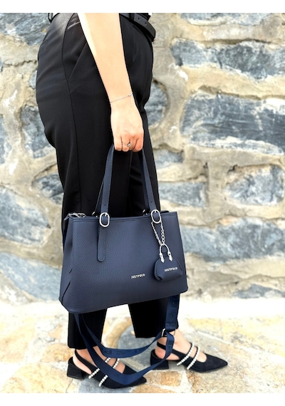 Just Polo Kadın Orijinal Just Polo Yumuşak Deri Ayarlanabilir Askılı Lüks El & Omuz Çantası Shoulder Bag Lacivert