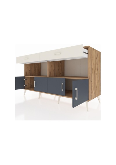 Kronos Konsol 2 Raflı 2 Çekmeceli 4 Kapaklı 176x59x99 Çam-antrasi Çam-antrasit/aytaşı