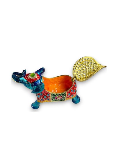 Taşlı Dekoratif Fil Biblo Metal, Renkli Taşlı, Şık Ev Aksesuarı 15x12 CM