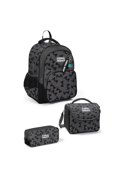 Coral High Kids Gri Siyah Yarasa Desenli 3'lü Okul Çanta Seti Set0133244