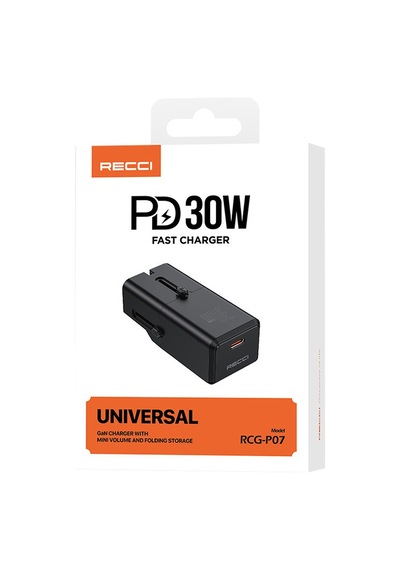 Recci Rcg-p07 Çoklu Universal Us/uk/eu/au Uyumlu Şarj Adaptörü 30w Siyah