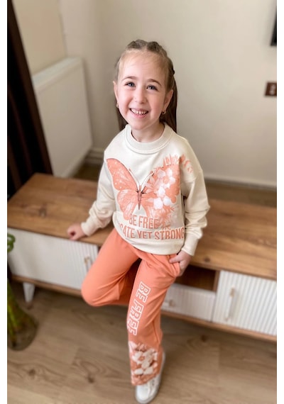 Koçak Kids Kelebek Desenli Turuncu Renk Kız Çocuk Takım Turuncu