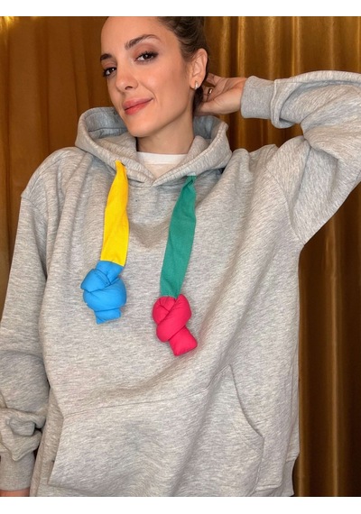 Ali Butik Renkli Kordon Detaylı Gri Sweatshirt Gri
