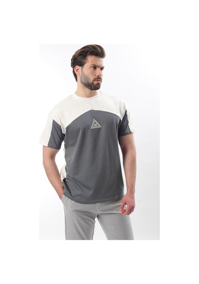 Madmext Ekru Overfit Garnili Erkek T-shirt E7104 Ekru