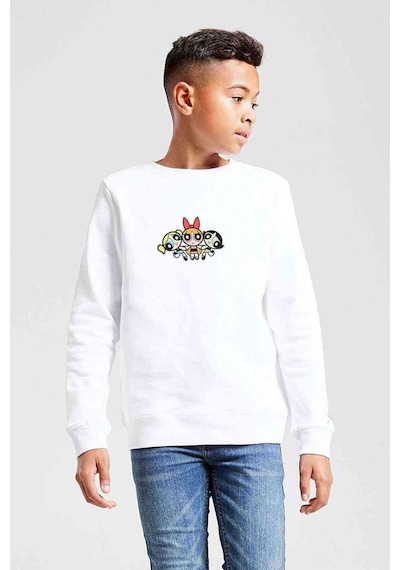 Tshirthane Powerpuff Girls Gang 3 Baskılı Unisex Çocuk Beyaz Sweatshirt Beyaz