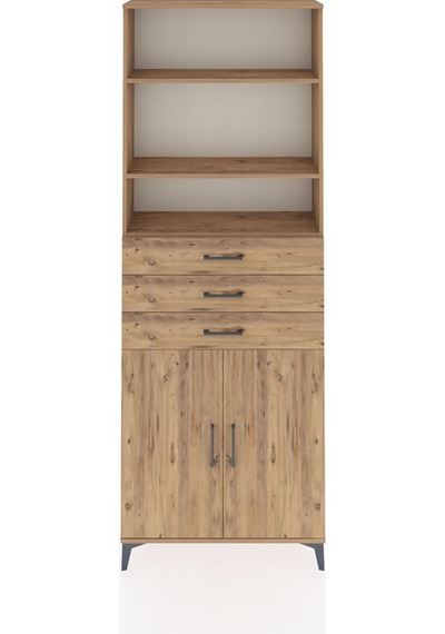Arges Dolap 4 Raflı 3 Çekmeceli 2 Kapaklı 88x30x243 Çam-çam Çam
