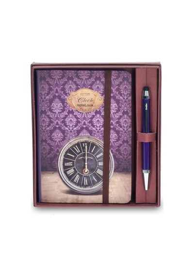Scrikss N.defteri+smartpen Tükenmez Lastikli Dikey Sert Kapak Çizgili A6 Retro Clock