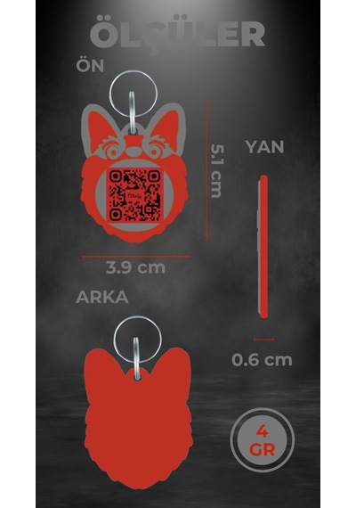Petjoo 15.T.Teg Kırmızı-Gri Qr'lı Köpek Künyesi