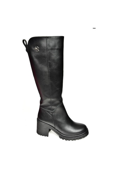 Fox Shoes R654034003 Siyah Gerçek Deri Kalın Topuklu Kadın Çizme Siyah Deri-hakiki Deri Siyah