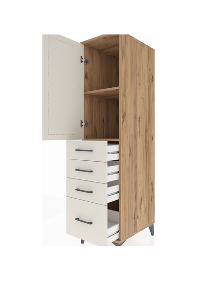 Kronos Dolap 2 Raflı 4 Çekmeceli Tek Kapaklı 44x59x182 Çam-ay... Çam