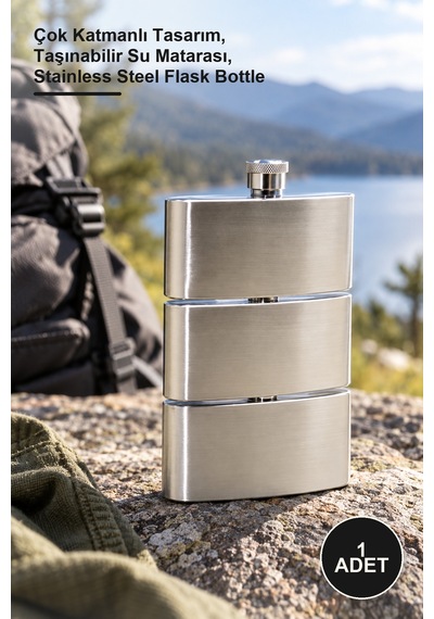 1 Adet Paslanmaz Çelik 3 Katlı Matara Çok Katmanlı Tasarım, Taşınabilir Su Matarası, Stainless Steel Flask Bottle Sarı