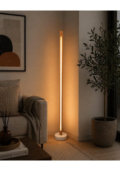Modern Ahşap Led Lambader Kumandalı 3 Renk El Yapımı 145 Cm Meşe