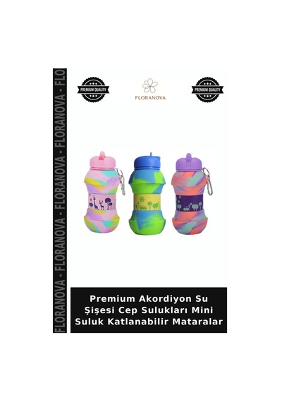 Premium Akordiyon Su Şişesi Cep Sulukları Mini Suluk Katlanabilir Mataralar Çok Renkli