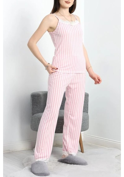 Seka Store Seka Modal Kumaş Dantelli Pijama Takımı Pembeçizgili - 620.1287. Çok Renkli Seka Store Seka Modal Kumaş Dantelli Pijama Takımı Pembeçizgili - 620.1287. Çok Renkli