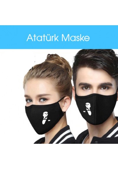 Atatürklü 4 Adet Yıkanabilir Kumaş Maske Siyah