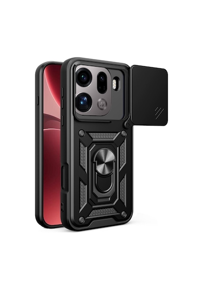 Teleplus Oppo Find X9 Pro Kılıf Magnetik Standlı Kamera Korumalı Slide Sürgülü Cover Kapak Siyah