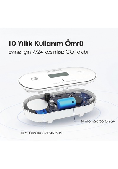 Wisualarm C06 En50291 Karbonmonoksit Dedektörü Sıcaklık Nem Göstergeli