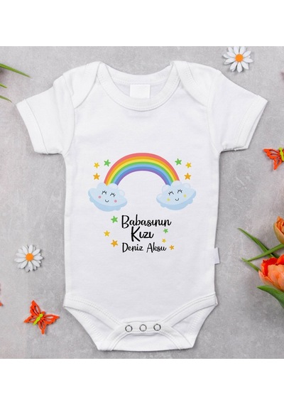 Bitmeyenkartus Bk Kids Isimli Babasının Kızı Tasarımlı Bebek Body Zıbın - Model Beyaz