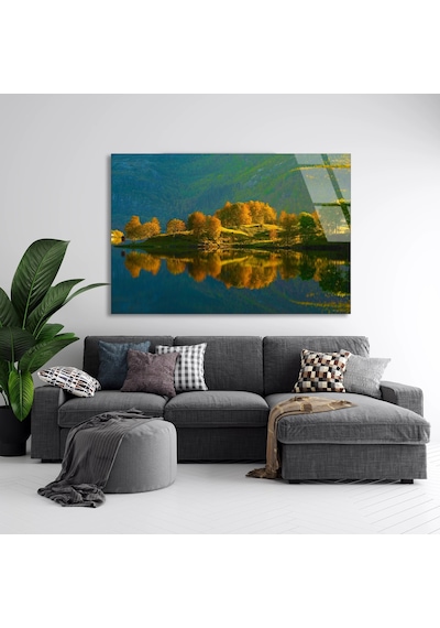 Yeşil Göl Adası - Cam Tablo - Deg1294 90 X 60 Cm