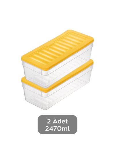 2'li Derin Buzdolabı Organizer Set Düzenleyici Saklama Kabı Mikrodalga Difriz Kabı 2470ml Sarı Çok Renkli