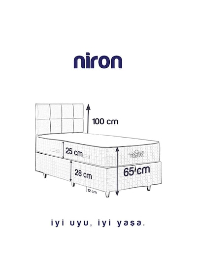 Nova Yatak 140x190 Çift Kişilik - 25 Cm Paket Yaylı Ortopedik, Orta Sert, Antrasit, Pamuklu Kumaş