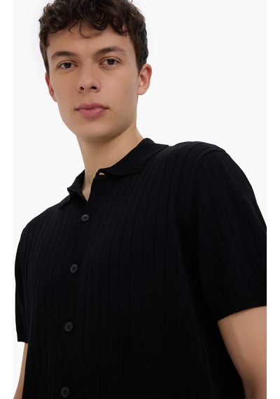 DeFacto Standart Fit Polo Yaka Kısa Kollu Siyah Triko Tişört E4603AX25SMBK27