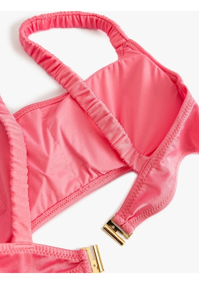 Koton Bralet Bikini Üstü Arkası Kopça Kapamalı Büzgü Detaylı Pedli Pembe 4sak10253mm