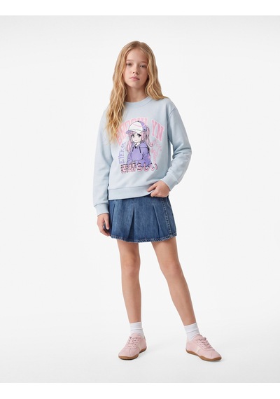Koton Uzun Kollu Bisiklet Yaka Anime Baskılı Sweatshirt Mavi 7wkg10035ak
