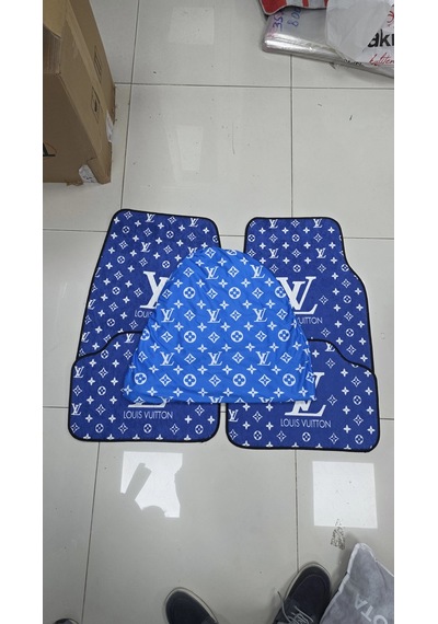 Mavı Süper Set 4 Parca Paspas Dörtlü Full Baskı Servis Kılıfı + İkili Yastık Ve Kemer