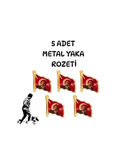 Türk Bayrağı Atatürk Yaka Rozeti Metal Rozet Klipsli 5 Adet Dalgalanan Türk Bayrağı Atatürk Rozeti Diğer