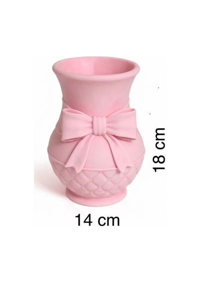 Modern 3d Baskı Fiyonklu Dekoratif Vazo - 18 Cm Estetik Çiçek Vazosu - Pastel Pembe Tasarım Obje Pembe