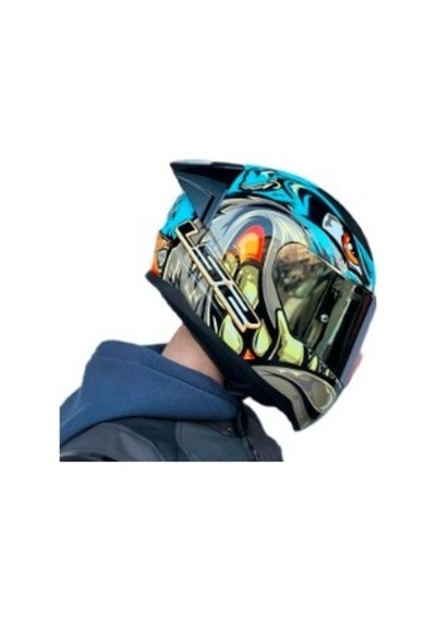 Gold Vizör + Spoiler + Ls2 Rapid 2 Kask Mor Neo Mavi