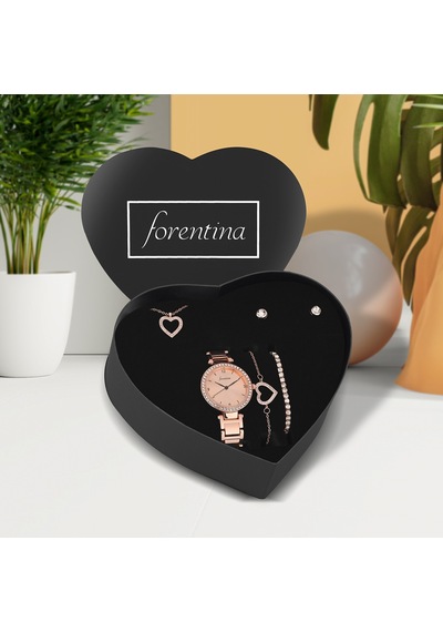 Forentina Rose Kalpli Kolye Küpe Bileklik Saat Hediye Set Ps2761 Çok Renkli