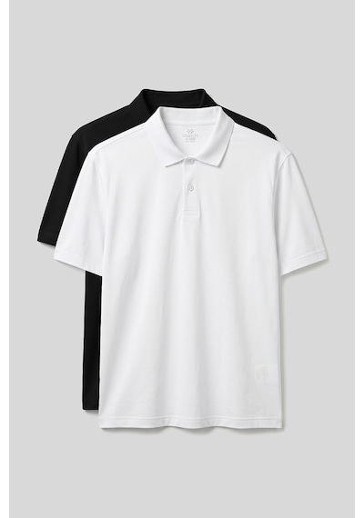 Tommy Life Polo Yaka Büyük Beden 2li Paket Siyah-beyaz Erkek T-shirt - 88511 Siyah - Beyaz