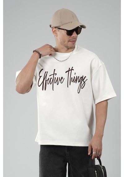 King-Brich Oversize Kalıp Effective Things Yazılı Basic Tişört Beyaz