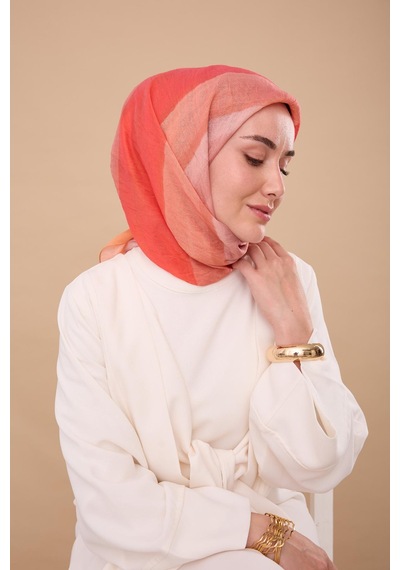 Silk Home Olinda İpek Eşarp 47005-13 Şeftali, Pembe, Turuncu, Bej, Gül Kurusu