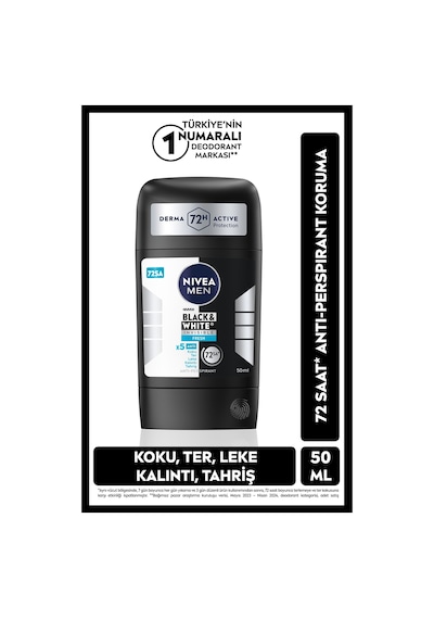 Men Erkek Stick Deodorant Black&white Invisible Fresh 50 Ml, 72 Saat Anti Perspirant,leke Karşıtı