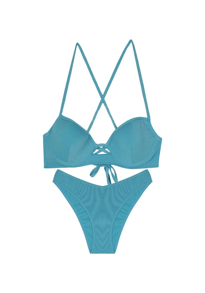 Çapraz Askılı Parlak Dokulu Bikini Takımı Yeşil