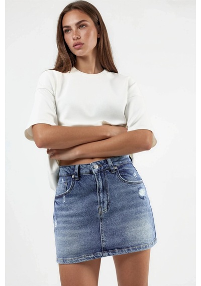 Hiccup Denim Şort Etek Açık Mavi Denim
